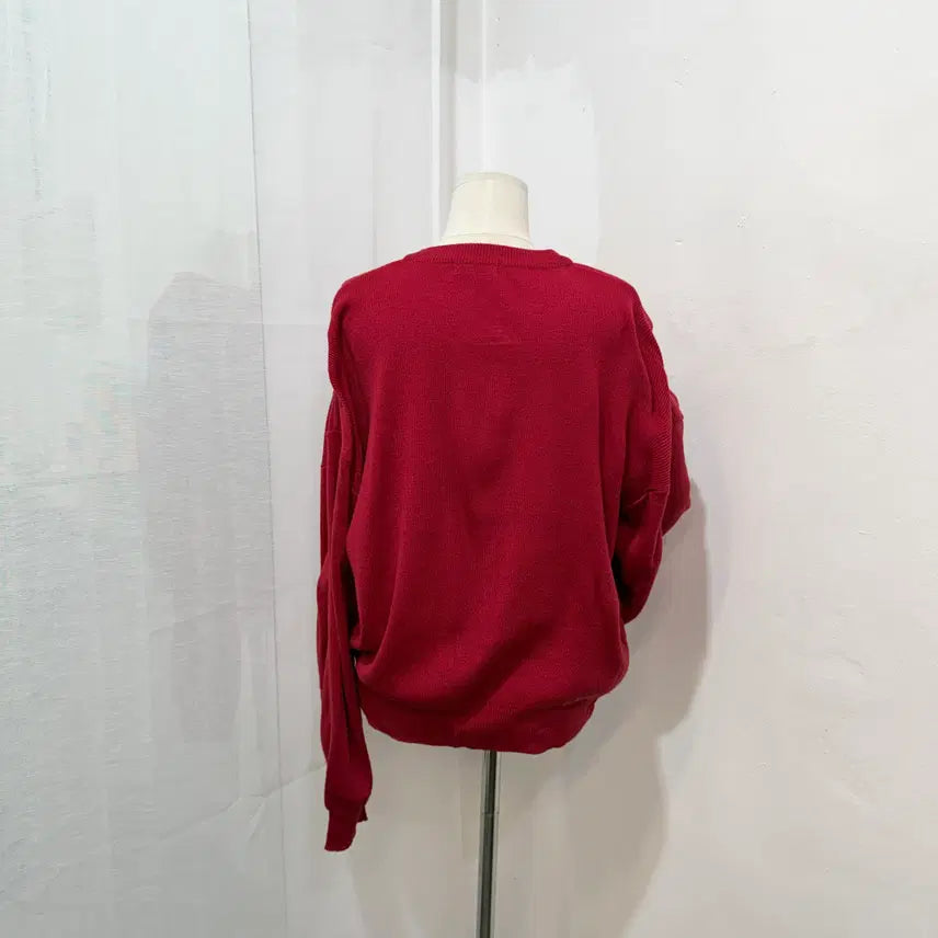 [BUNJANG] Daily Jyu Oversized Red Knit Long Sleeve Cardigan / 데일리쥬 오버핏 레드 니트긴팔가디건 4244