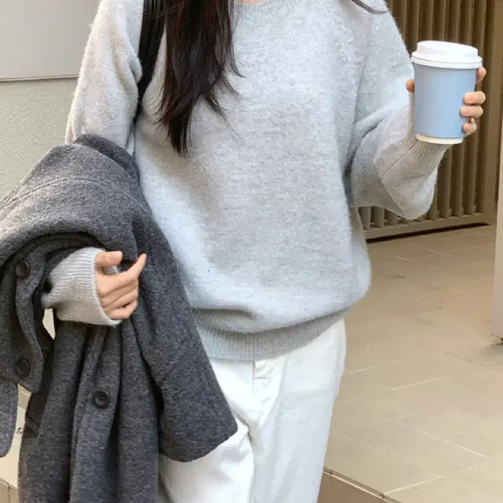 [BUNJANG] MarynRound Soft Loose Fit Round Knit Gray / 메리어라운드 소프트 루즈핏 라운드 니트 그레이