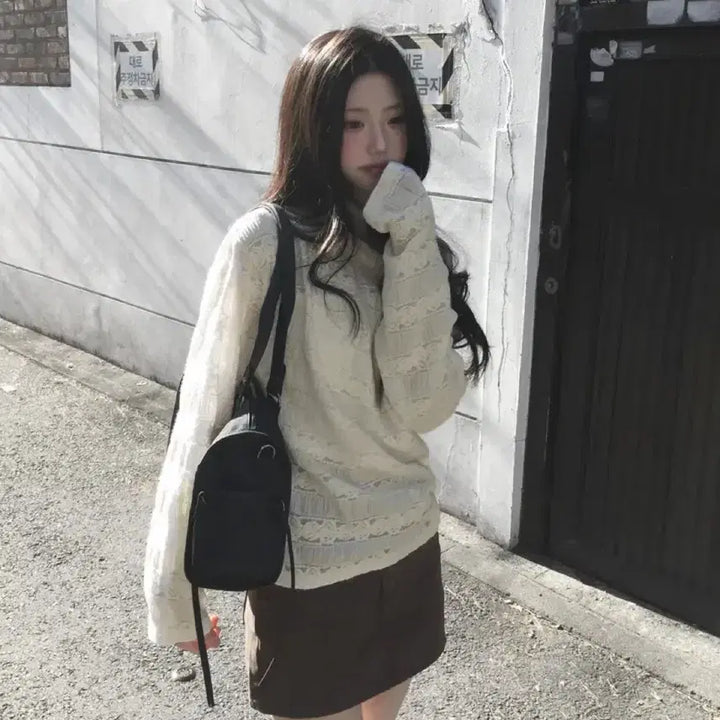 [SOLD OUT] 새상품) 에이블리 플라워 원숄더 니트