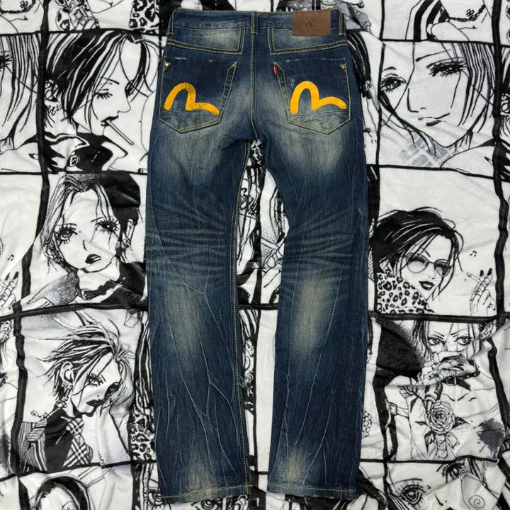 [BUNJANG] EVISU Signature Washed Jeans / EVISU 에비수 워싱 시그니처 팬츠