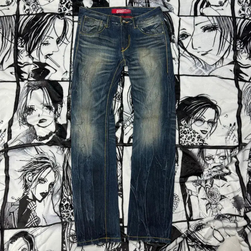 [BUNJANG] EVISU Signature Washed Jeans / EVISU 에비수 워싱 시그니처 팬츠