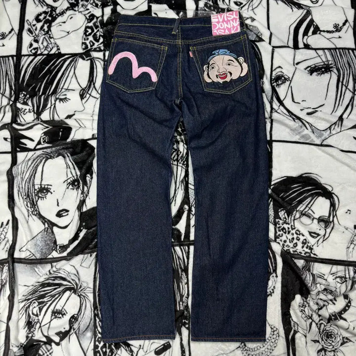 [BUNJANG] EVISU Pink Signature Embroidered Logo Pants / EVISU 에비수 핑크 시그니처 자수 로고 팬츠