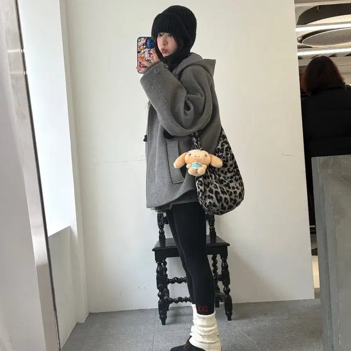 [BUNJANG] Type Service Half Coat Grey / (아일릿 모카 착용) 타입서비스 후드 하프 코트 그레이