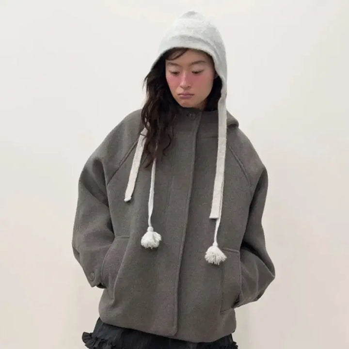 [BUNJANG] Type Service Half Coat Grey / (아일릿 모카 착용) 타입서비스 후드 하프 코트 그레이