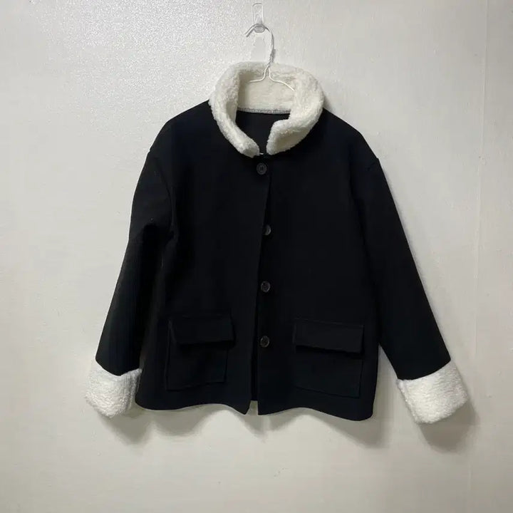 [BUNJANG] Vintage Black Fleece Collar Jacket / 빈티지구 블랙 양털 카라 자켓