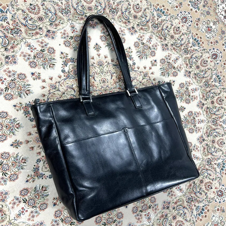 [BUNJANG] Porter Yoshida Clark Model Black Calf Leather Tote Bag / [B+등급 OS] 요시다포터 제팬 클라크모델 블랙 카프레더 토트백