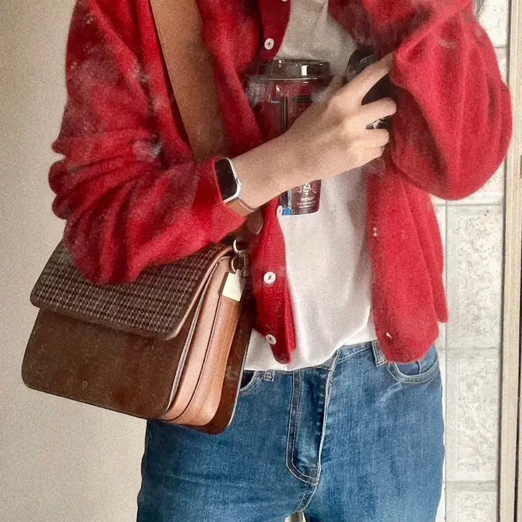 [BUNJANG] Raccoon Wool Fox Angora Cardigan Red / 라쿤 울 폭스 앙고라 가디건 레드 봄 가을 간절기