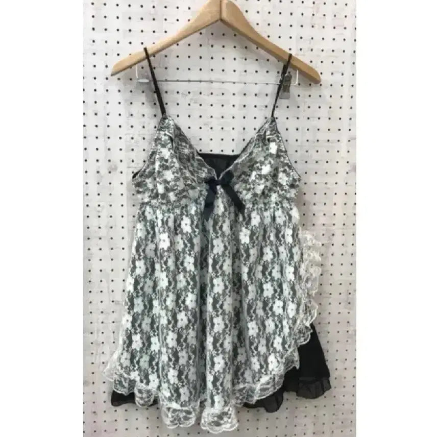 [BUNJANG] Vintage Lace Slip Dress Ribbon Strap / 빈티지 레이스 슬립 원피스 리본 끈나시