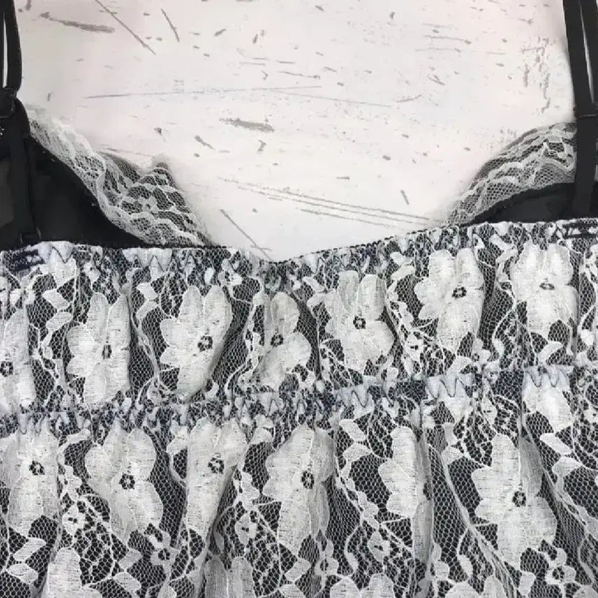 [BUNJANG] Vintage Lace Slip Dress Ribbon Strap / 빈티지 레이스 슬립 원피스 리본 끈나시