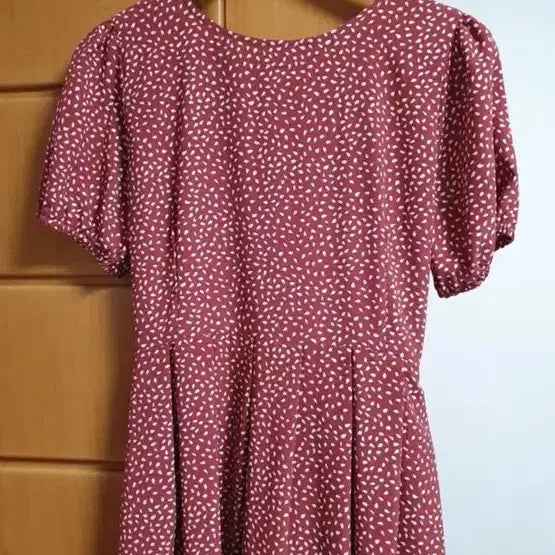 [BUNJANG] Patterned Burgundy Long Sleeve Dress / 패턴 반팔 롱 원피스 버건디