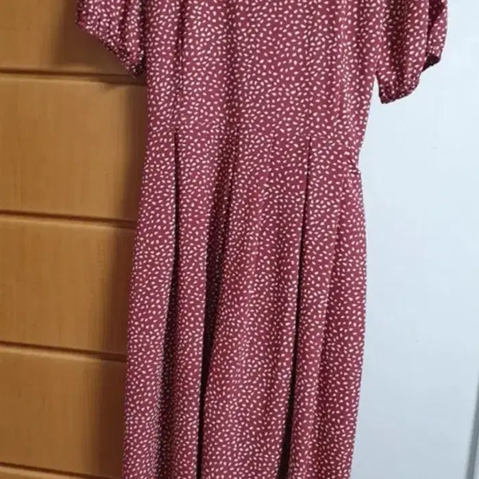 [BUNJANG] Patterned Burgundy Long Sleeve Dress / 패턴 반팔 롱 원피스 버건디