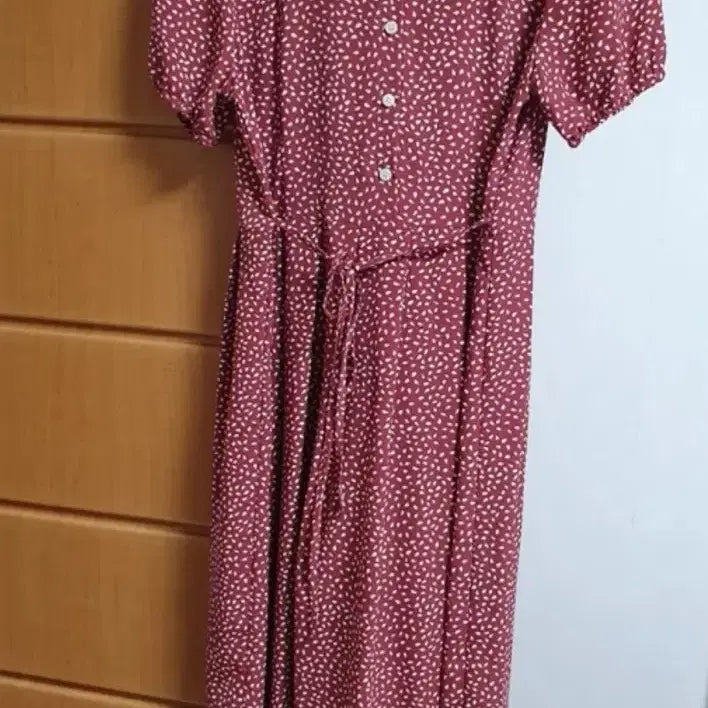 [BUNJANG] Patterned Burgundy Long Sleeve Dress / 패턴 반팔 롱 원피스 버건디