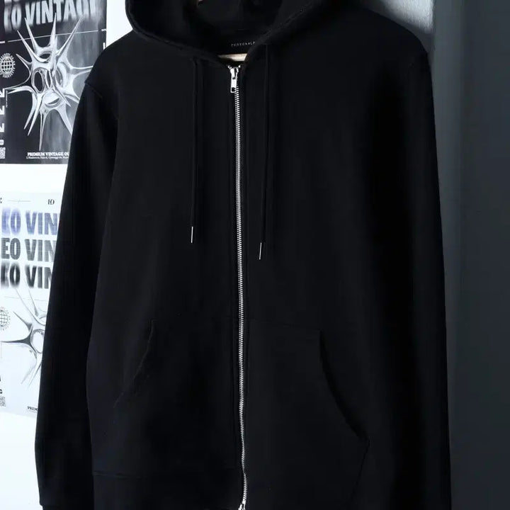 [BUNJANG] Personal Pack Basic Two-Way Hoodie Black / (M-L) 퍼스널팩 후드집업 블랙 무지 스웻 기본 투웨이-17457