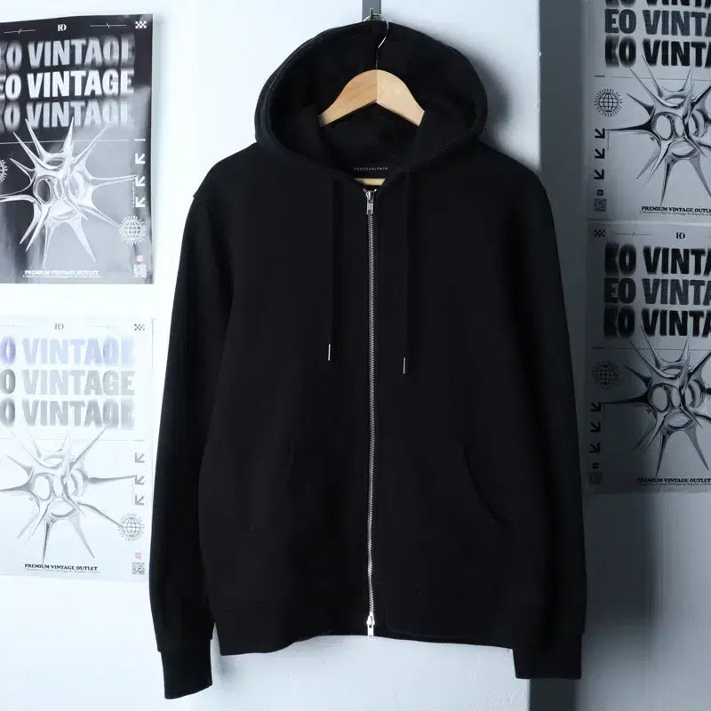 [BUNJANG] Personal Pack Basic Two-Way Hoodie Black / (M-L) 퍼스널팩 후드집업 블랙 무지 스웻 기본 투웨이-17457