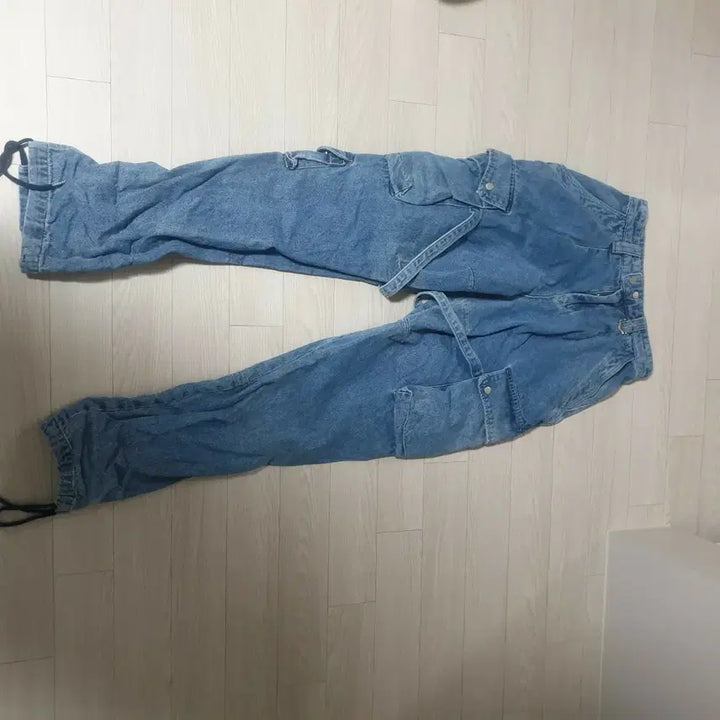 [BUNJANG] Denim Cargo Jogger Pants / 청 데님 카고 조거팬츠