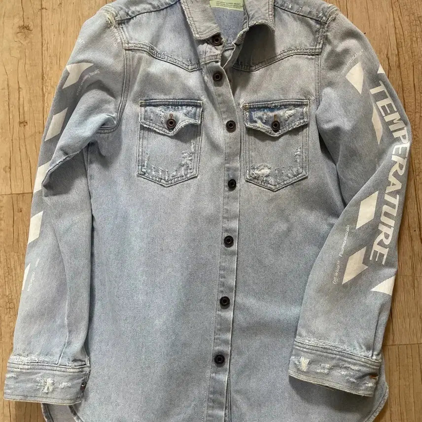 [BUNJANG] Off-White Diagonal Stripe Washed Denim Shirt / OFF-WHITE 데님 셔츠