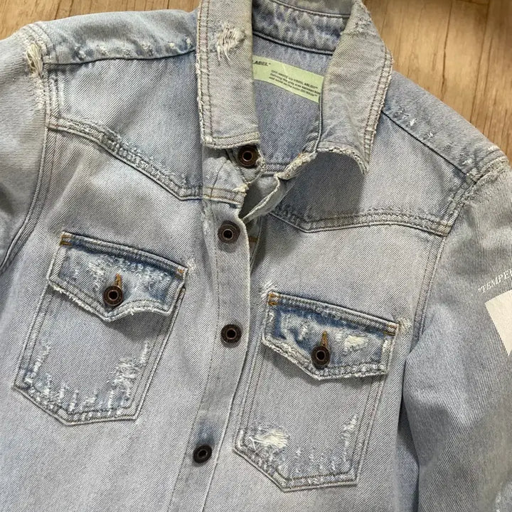 [BUNJANG] Off-White Diagonal Stripe Washed Denim Shirt / OFF-WHITE 데님 셔츠