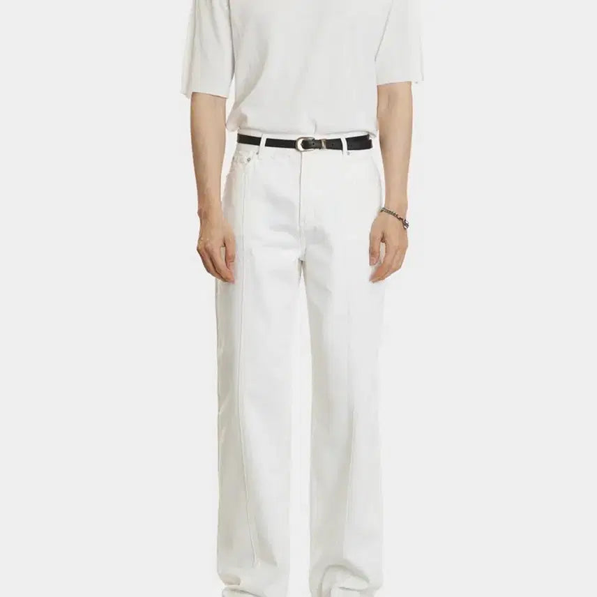 [BUNJANG] Modna9 White Panel Wide Leg Jeans (Size 30-31) / 모드나인 화이트 절개 데님 팬츠 30~31 사이즈