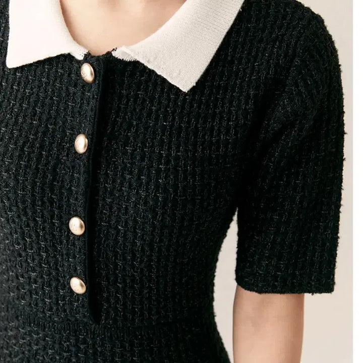 [BUNJANG] Roem Color Block Collar Sweater Dress / 새상품 로엠 배색카라 5부 스웨터 원피스, s