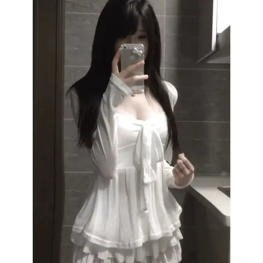 [BUNJANG] White Ribbon Tank Top, Cardigan, and Skirt Set / 지뢰계 화이트 리본 나시 + 가디건 + 스커트 세트