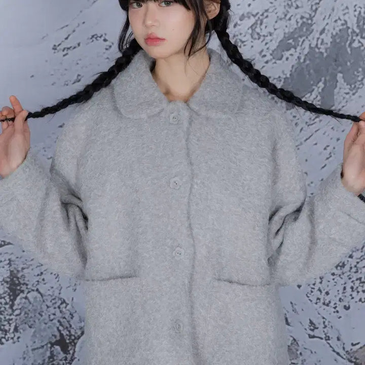 [BUNJANG] NAEIN Round Placket Short Coat Light Gray / 나이엔 라운드 플라켓 숏 코트 라이트그레이