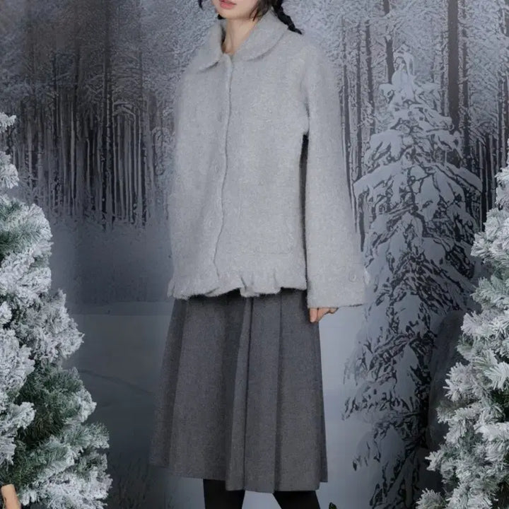 [BUNJANG] NAEIN Round Placket Short Coat Light Gray / 나이엔 라운드 플라켓 숏 코트 라이트그레이