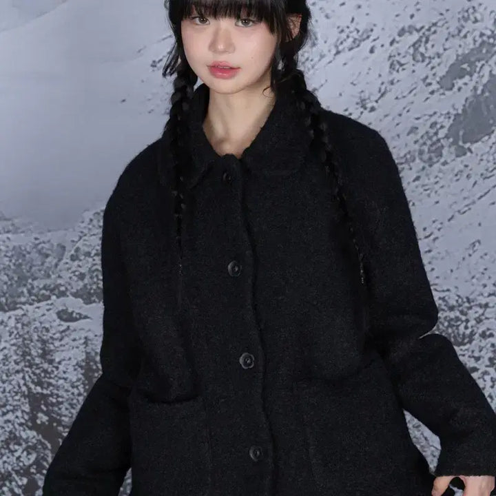 [BUNJANG] NAEIN Round Placket Short Coat Light Gray / 나이엔 라운드 플라켓 숏 코트 라이트그레이