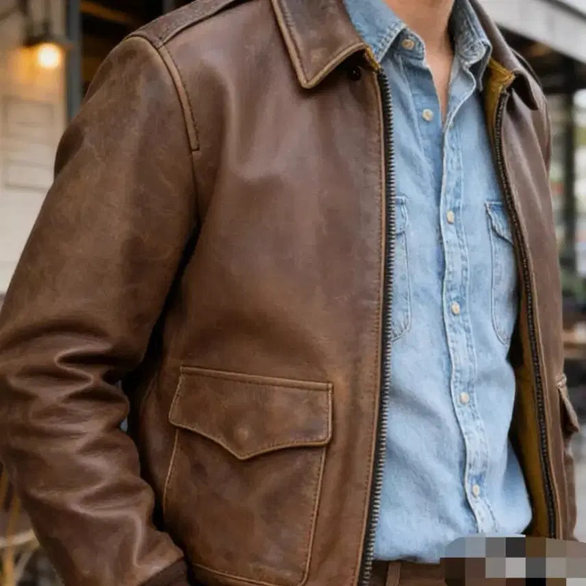 [BUNJANG] Vintage A-2 Real Cowhide Leather Jacket / 빈티지 A-2 리얼 카우하이드 레더 자켓