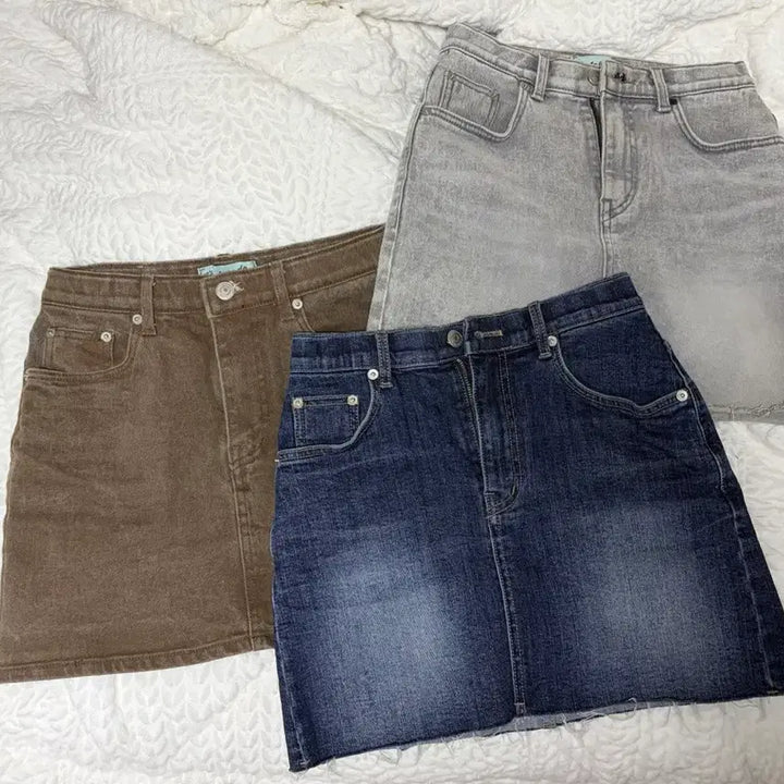 [BUNJANG] Pale Jade Denim Skirt - Blue Wash, Grey, Brown Cotton / 페일제이드 데님스커트류 판매 블루워싱 그레이 브라운코튼스커트 a라인h라인