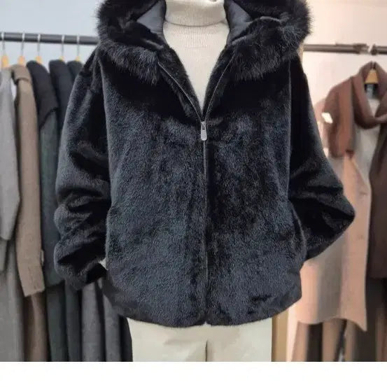 [BUNJANG] BCBG Hooded Fur Trimmed Half Coat / bcbg후드트리밍 퍼반코트