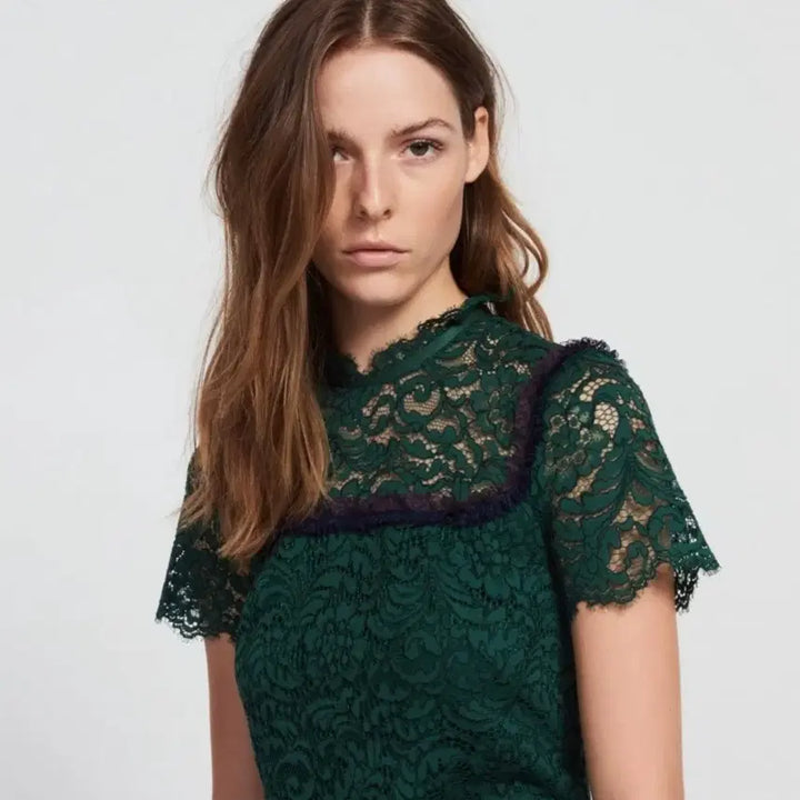 [BUNJANG] Sandro Green Lace Midi Dress / 산드로 그린 레이스 원피스(정품)