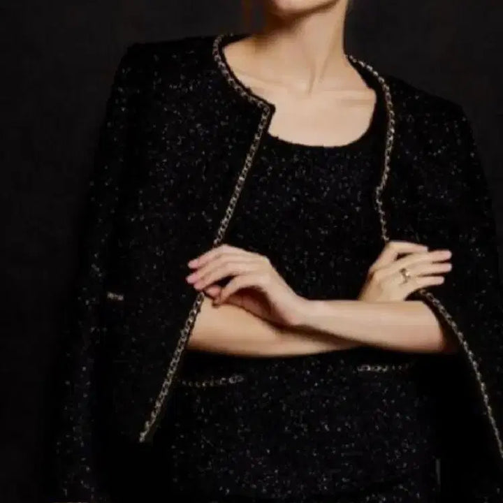 [BUNJANG] The Rowang Chain Tweed Jacket &amp; Skirt Set / 더로랑 체인 트위드 자켓 스커트 m