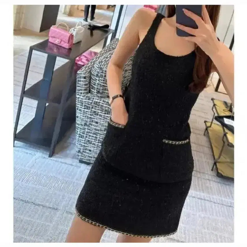 [BUNJANG] The Rowang Chain Tweed Jacket &amp; Skirt Set / 더로랑 체인 트위드 자켓 스커트 m