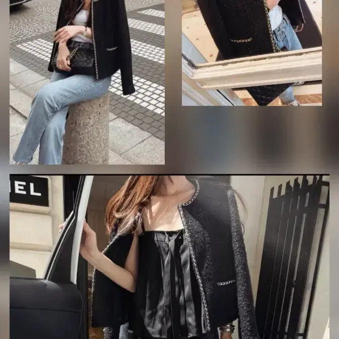 [BUNJANG] The Rowang Chain Tweed Jacket &amp; Skirt Set / 더로랑 체인 트위드 자켓 스커트 m