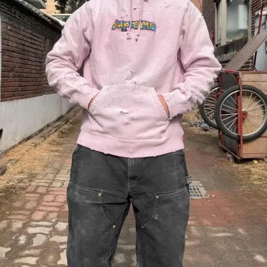 [SOLD OUT] 18ss 슈프림 핑크다잉 디스트레스드 gonz 후드L