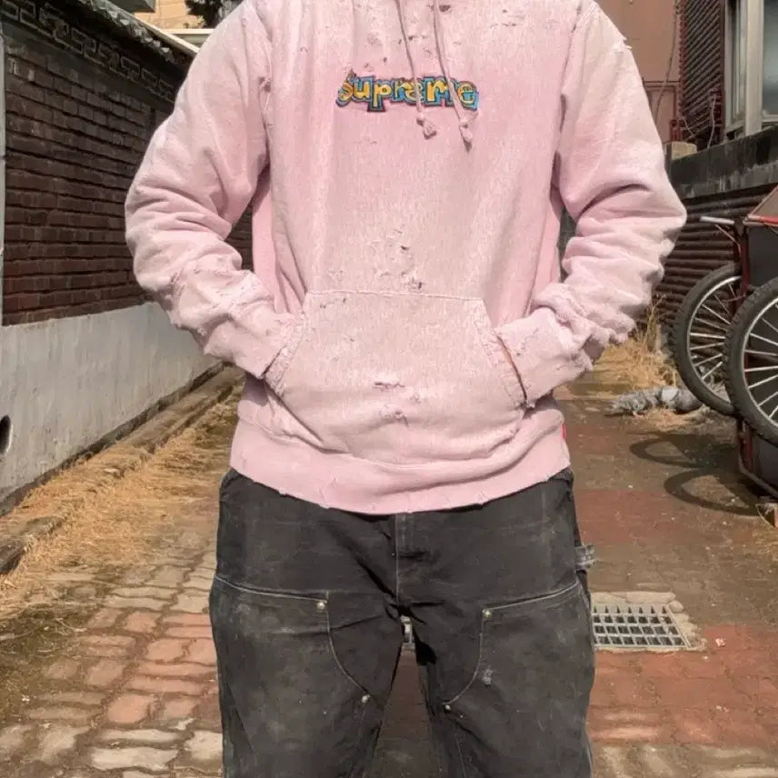 [SOLD OUT] 18ss 슈프림 핑크다잉 디스트레스드 gonz 후드L