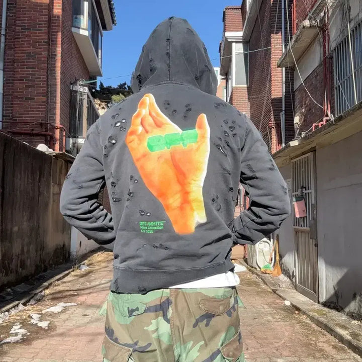 [SOLD OUT] 20ss 오프화이트 디스트레스드 후드티 M