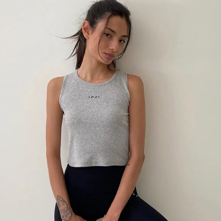 [BUNJANG] Inji Active Ribbed Crop Top (Gray) / 인지액티브 리브드 크롭 티 (그레이)