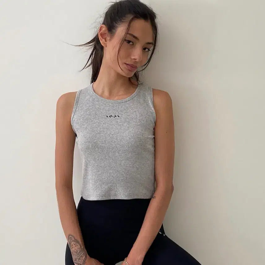 [BUNJANG] Inji Active Ribbed Crop Top (Gray) / 인지액티브 리브드 크롭 티 (그레이)