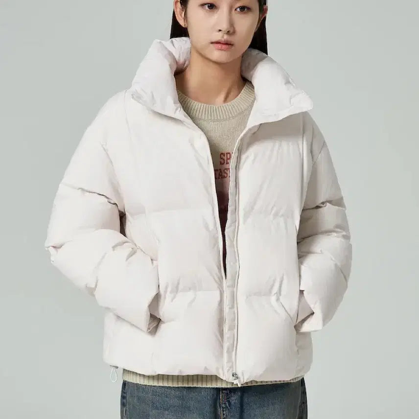 [BUNJANG] 8 Seconds Seamless High Neck Puffer Duck Down Short Padded Jacket / 에잇세컨즈 심리스 하이넥 푸퍼 덕다운 숏패딩 아이보리 S