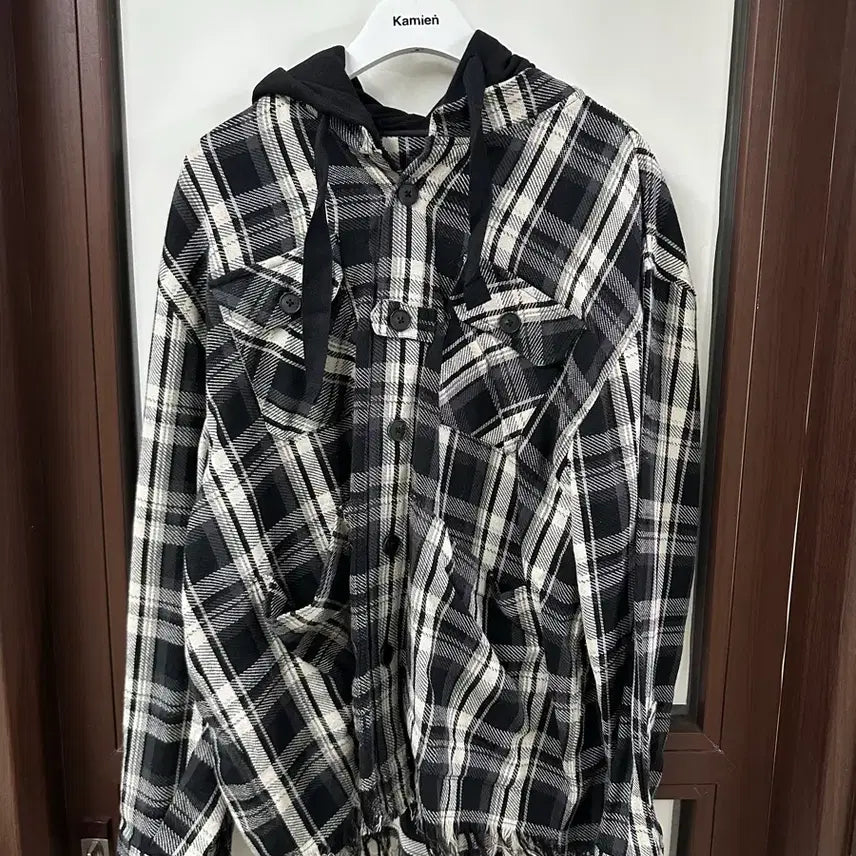 [BUNJANG] Kamien Check Hoodie Shirt / 카미엔 후드 셔츠 체크 후디 셔츠