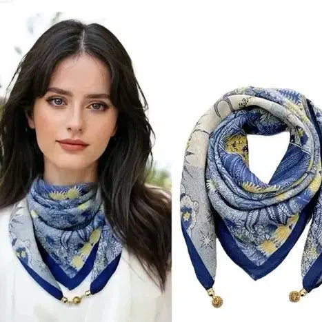 [BUNJANG] Floral Pattern Blue Scarf / 플라워 패턴 블루 스카프