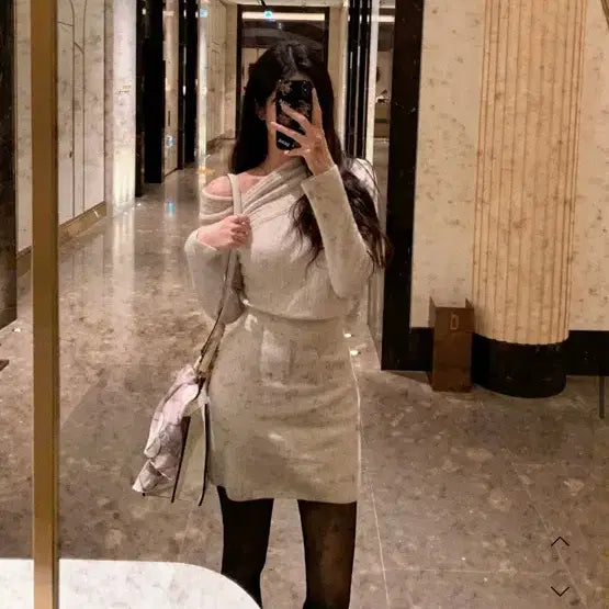 [BUNJANG] Ibuve One-Shoulder Mink Knit Dress - Black / 새상품) 이부베 원숄더 밍크 니트 원피스 블랙