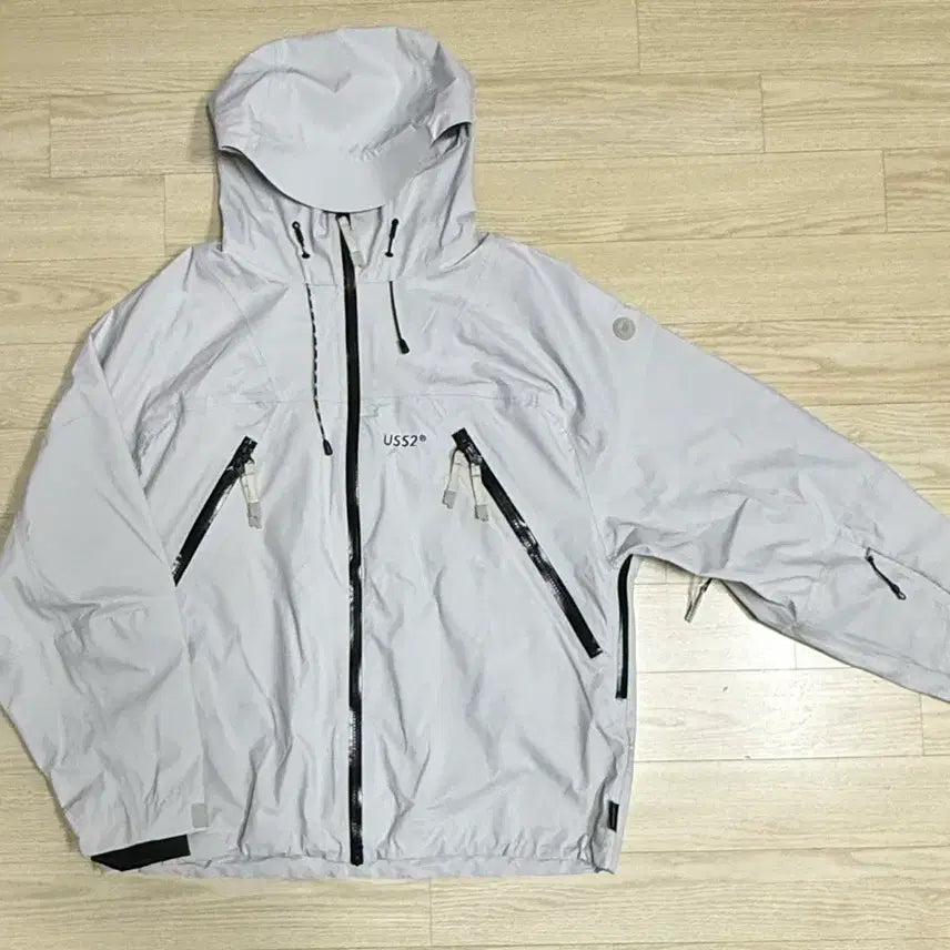 [BUNJANG] USS2 Axis 3L Hooded Windbreaker Jacket / USS2 후드 바람막이 자켓 화이트그레이