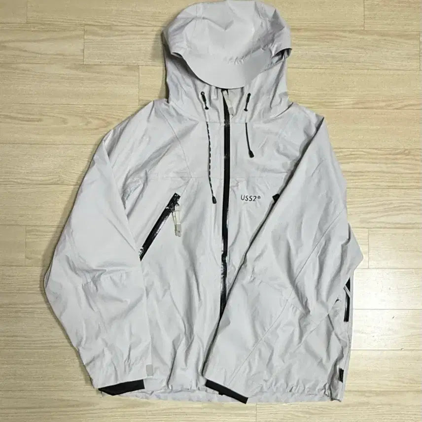 [BUNJANG] USS2 Axis 3L Hooded Windbreaker Jacket / USS2 후드 바람막이 자켓 화이트그레이