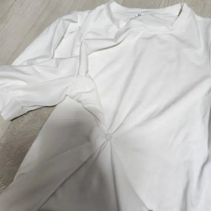 [BUNJANG] White Puff Sleeve Side Slit Long Dress / 화이트 퍼프소매 옆트임 롱 원피스