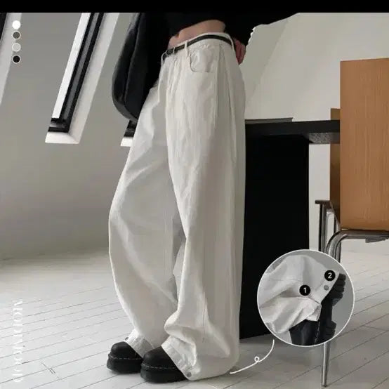 [BUNJANG] White Wide Denim Pants S / 화이트 와이드 데님 팬츠 s 새상품