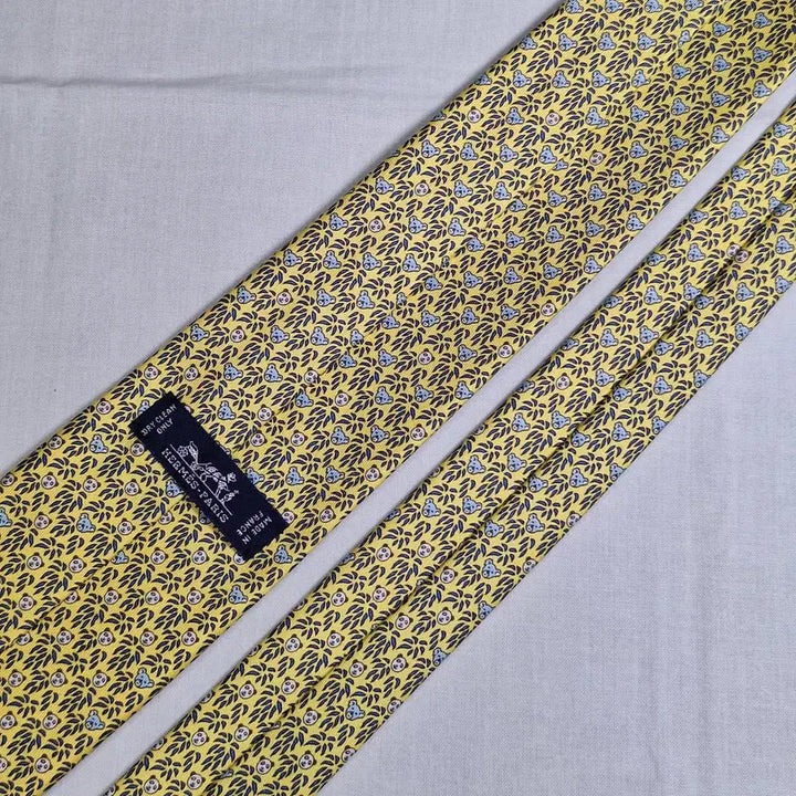 [BUNJANG] Hermès Yellow Bamboo Leaf Panda Face Silk Tie / 에르메스 옐로우 대나무잎 팬더얼굴 올오버 실크 넥타이