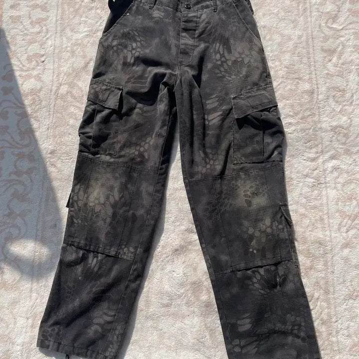 [BUNJANG] Black Tactical Camo Cargo Pants / 블랙 택티컬 카모 카고팬츠