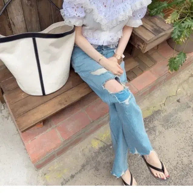 [BUNJANG] Helder Punching Blouse (Ivory) / 헬더 펀칭 블라우스  (아이보리)